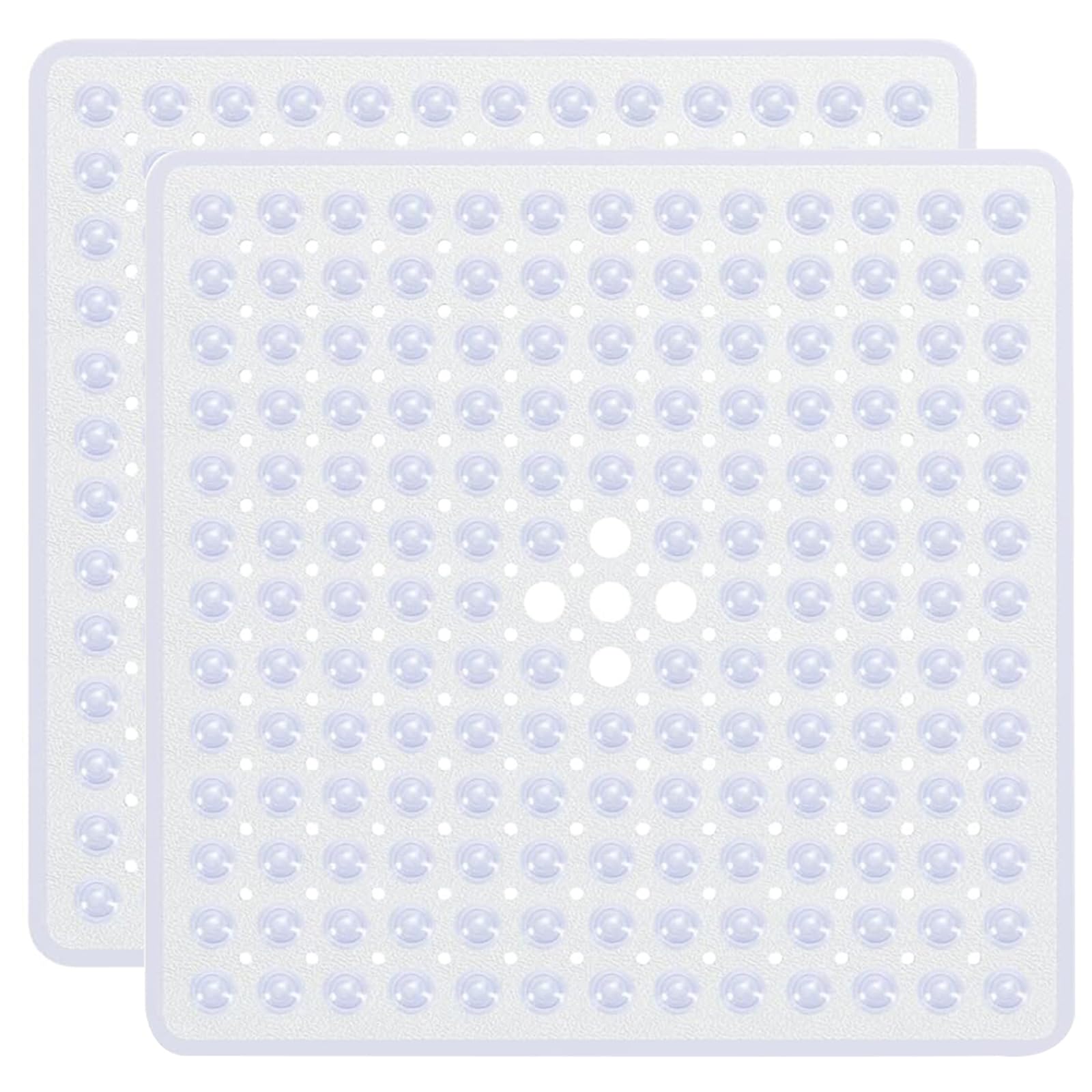 2 PCS Bath Mat PVC Non Slip Bathroom Shower Mat 53 x 53cm Square Bathtub Mats with Suction Cups & Drain Holes for Bathroom Elderly Pregnant Children Pool Wet Areas, Clear