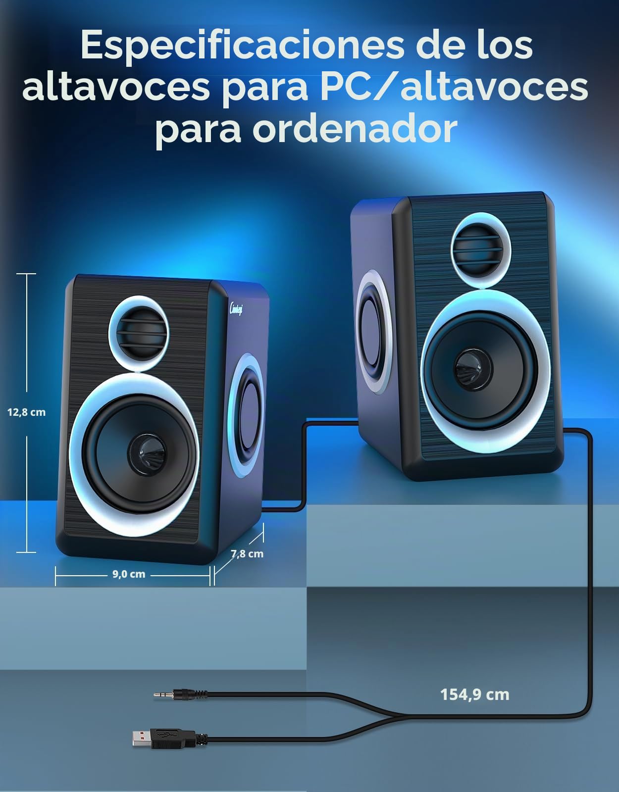 Altavoces 2.0 para PC y portátil – Sonido estéreo con Graves Profundos, conexión AUX de 3,5 mm, alimentación por USB, compatibles con Ordenadores de sobremesa y portátiles (Negro)