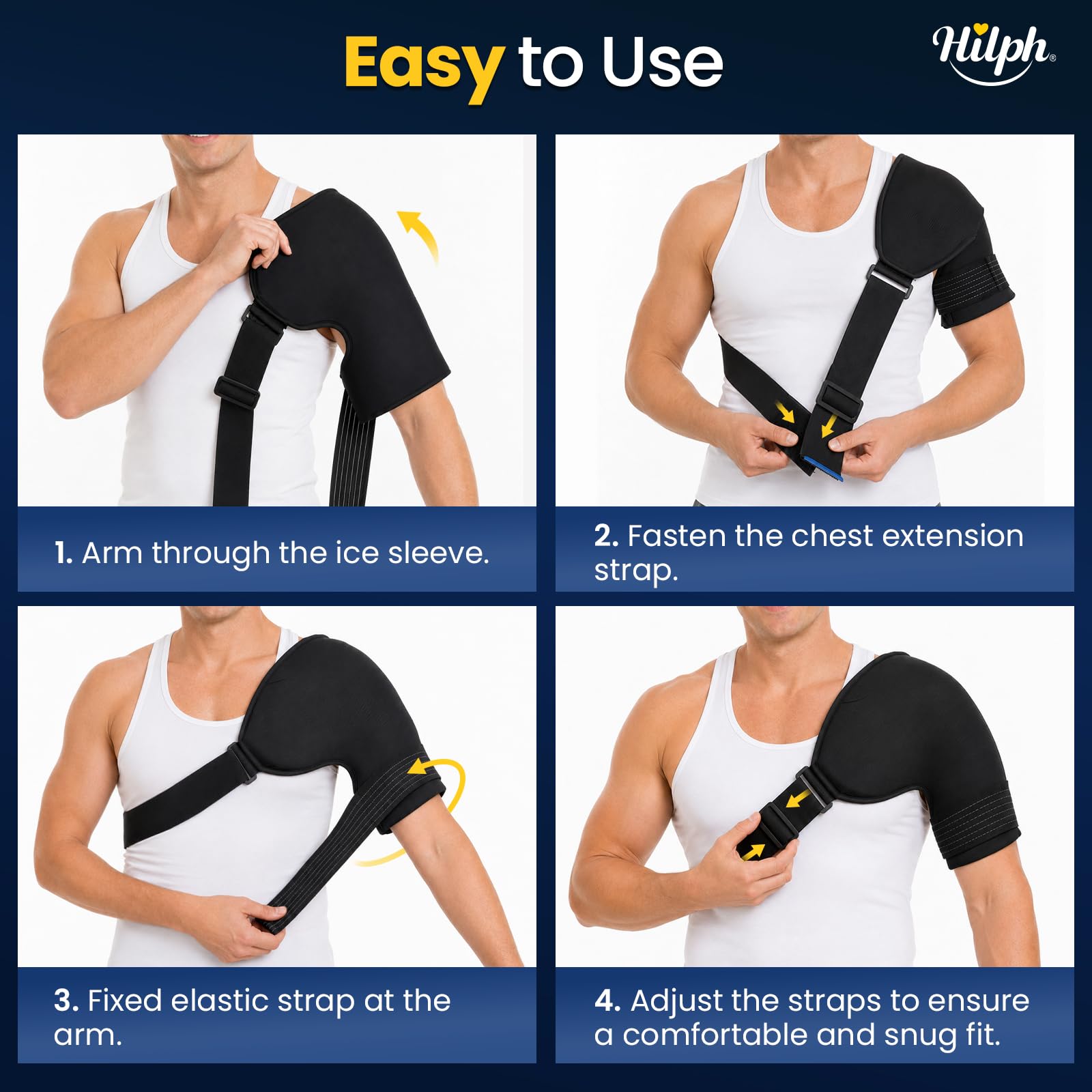 Hilph Manchette rafraîchissante pour épaule - Flexible - Avec fermeture Velcro - Pour coiffe des rotateurs, tendinite, douleurs aux épaules, récupération postopératoire, taille L