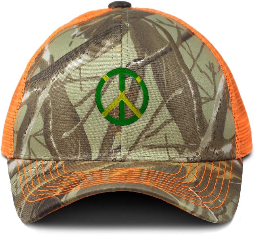 Custom Camo Mesh Trucker Hat Jamaica Flag Peace Shaped Embroidery Cotton