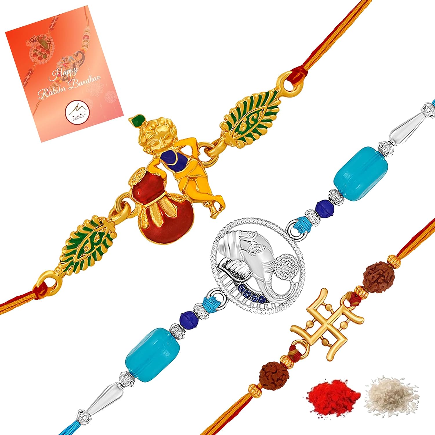 Mahi Religious Combo of Rakhi with Rudraksha and Crystals for Brother, Bhai, Bro (PARCO1105738PR) Mahi Religious Combo of Rakhi with Rudraksha and Crystals for Brother, Bhai, Bro (PARCO1105738PR)