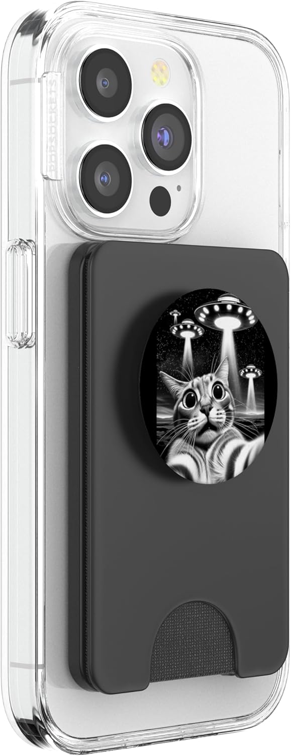 Cat UFO | Funny Invasion Meme Retro Alien Cat UFO Selfie PopSockets PopWallet for MagSafe