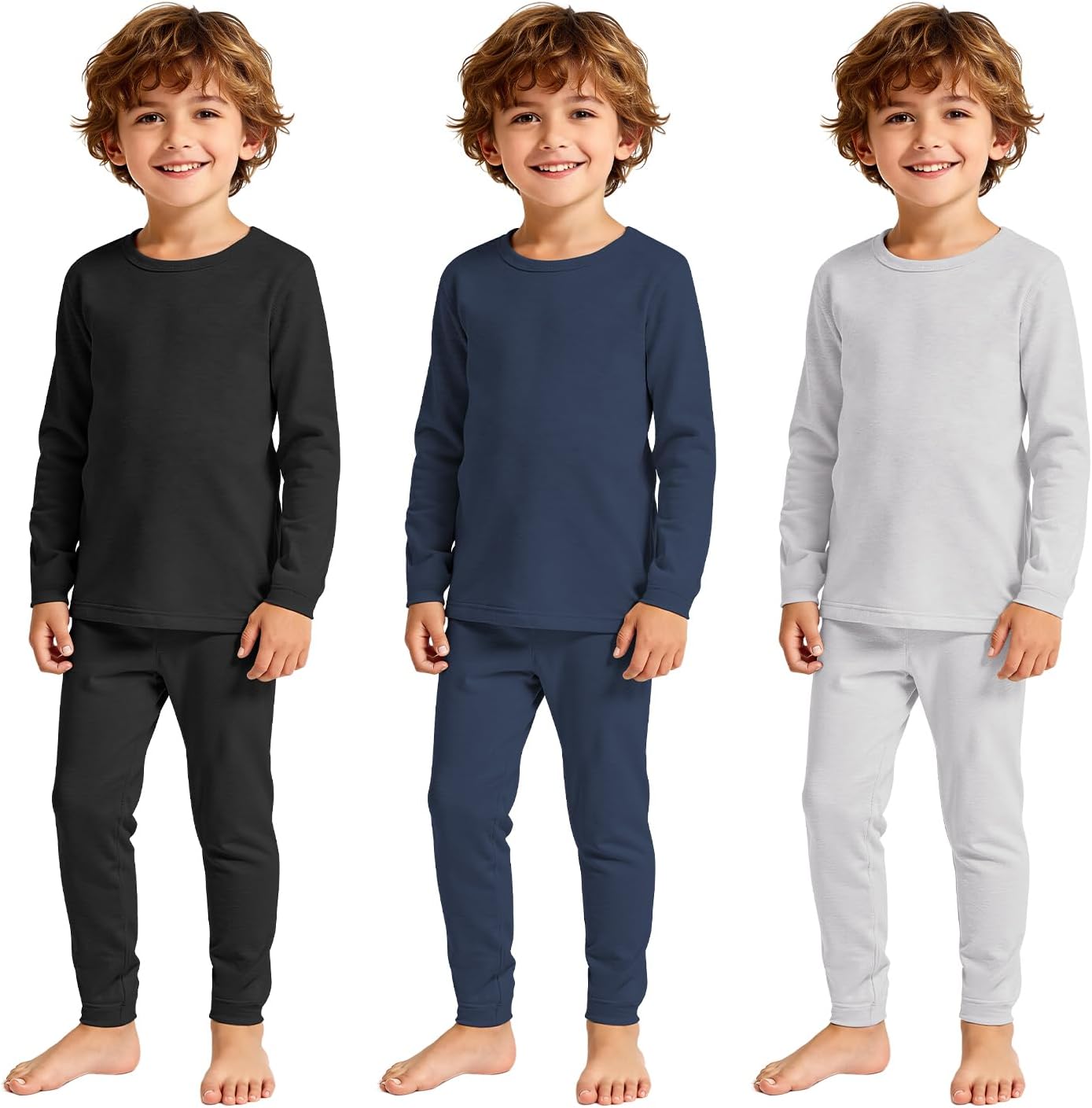 American Trends 3 Set Thermal Underwear for Unisex Kids - Toddler Base Layer Winter Long Johns for Boys Girls