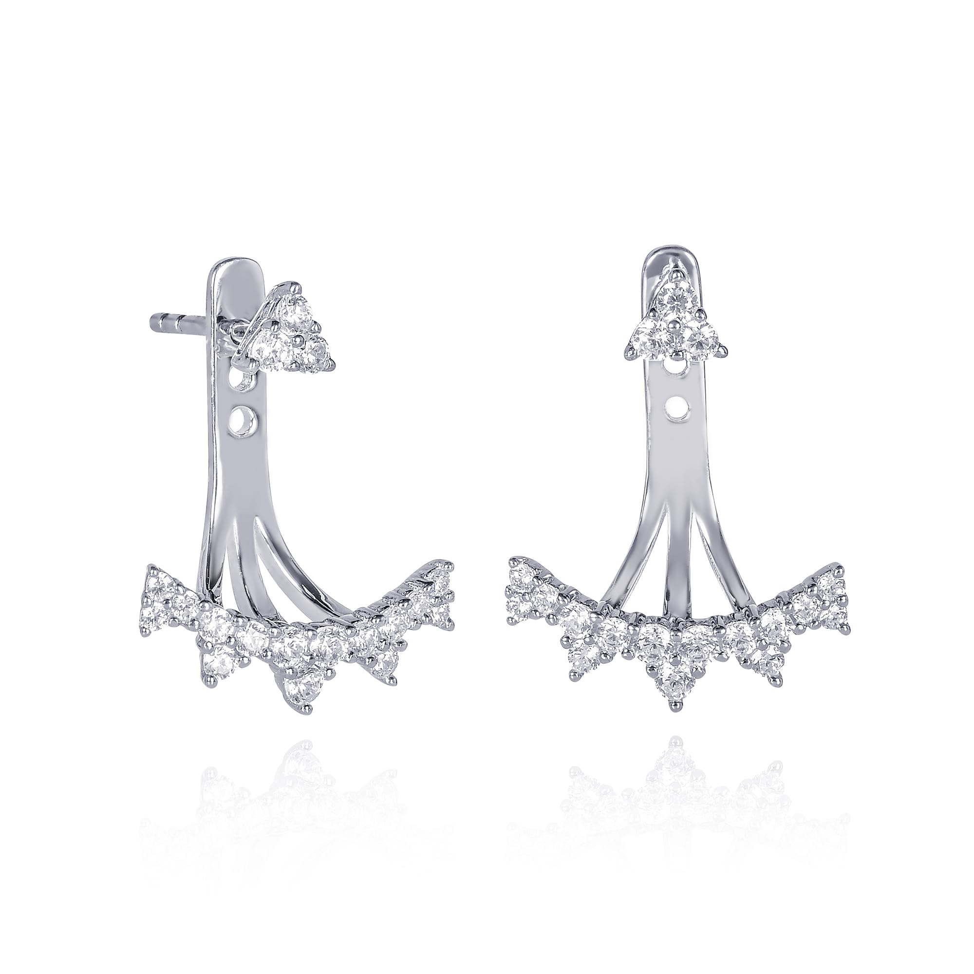 Namana Krone Ohrringe länglich am Ohr für Damen in 925 Sterling Silber oder vergoldet. Ohrläppchen Schmuck für Frauen, Ohrschmuck mit Zirkonia Edelsteinen, Damenohrringe stil 'Ear Jacket'
