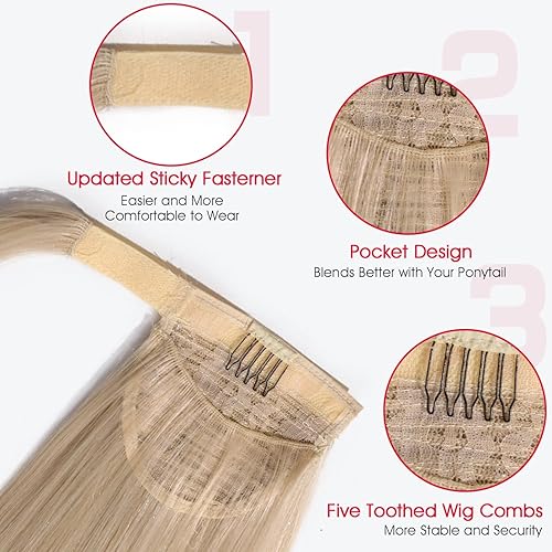 Miniatura 6 de FAVE Extensión de cola de caballo trenzada de 34 pulgadas, color negro natural, extensiones de cabello con cola de caballo con banda elástica suave,