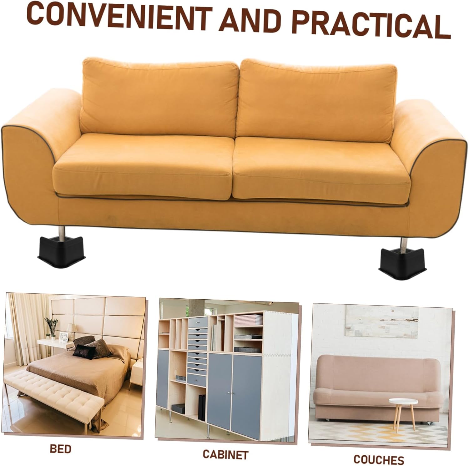 4pcs Slip Furniture Risers Bed Frame and Sofa Elevators for Enhanced Storage and Stability for Home Use