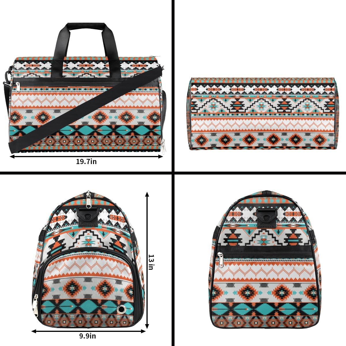 Aztec Travel Duffel Bag, Ethnic Aztec Geometric Sports Tote Gym Bag with Wet Pocket & Shoes Compartment Foldable Weekender Bag Workout Bag Carry on Luggage Handle Bag Overnight Bag for Women Men