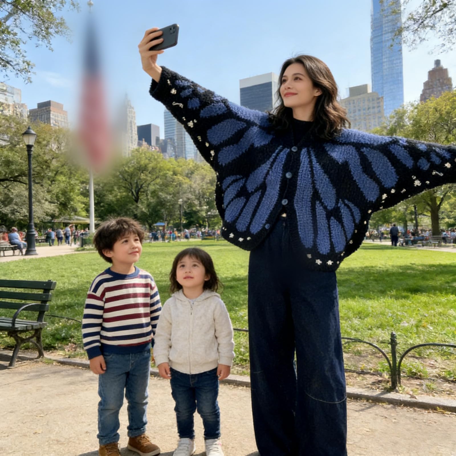 2026 wielokolorowy monarcha motyl dzianinowy kardigan, otwarty przód szydełkowany monarcha motyl kardigan/sweter boho dzianinowy okrycie