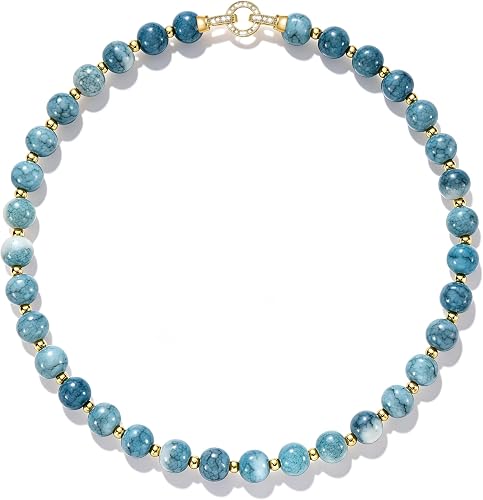 DONYUDE Blue Boho Beaded Necklace Summer Gifts for Women Colorful Choker Necklac