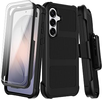 for Samsung Galaxy S26 Case with Belt Clip Holster,Heavy Duty Shockproof Drop Protection Bumper Case w/Screen Protector,Military Grade Rugged Durable Phone Cover Black, Galaxy S26