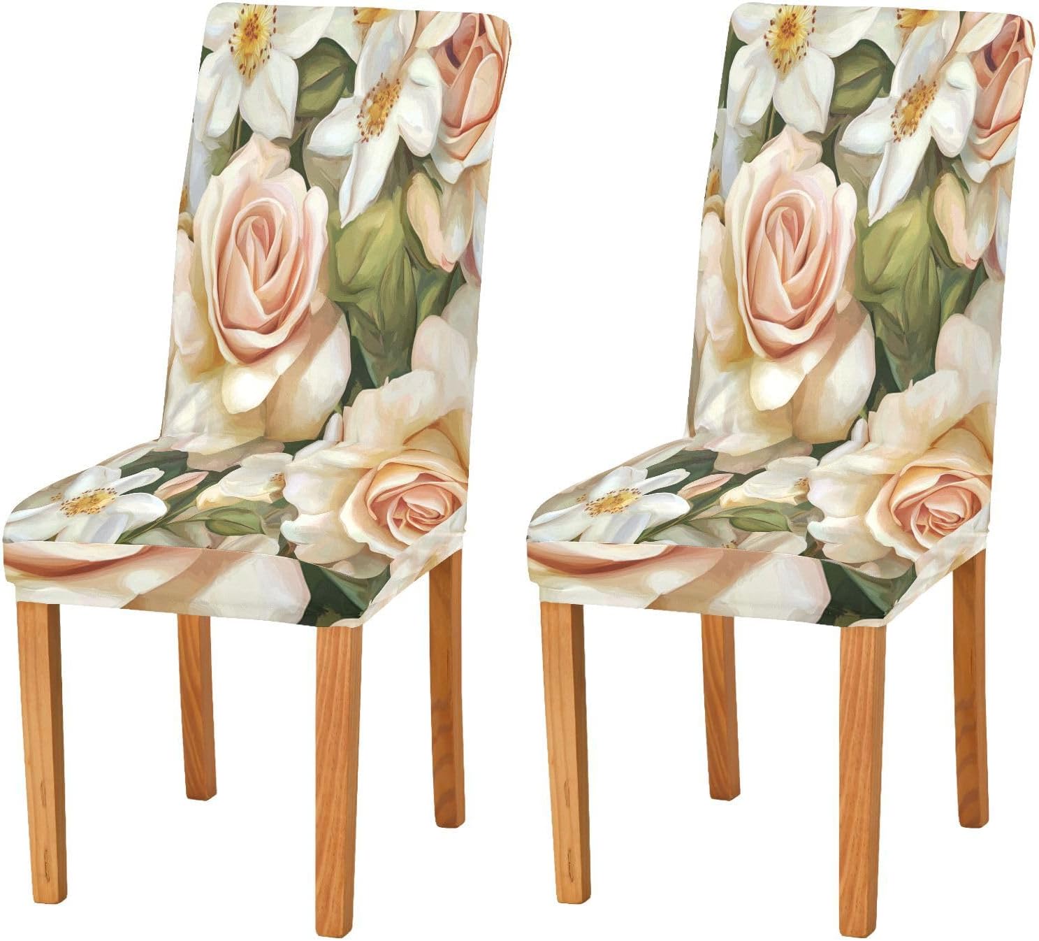 ALAZA Chair Covers for Dining Room, Roses and White Flower Stretch Chair Cover Sets Chair Protector Removable Washable for Ktichen Restaurant Hotel