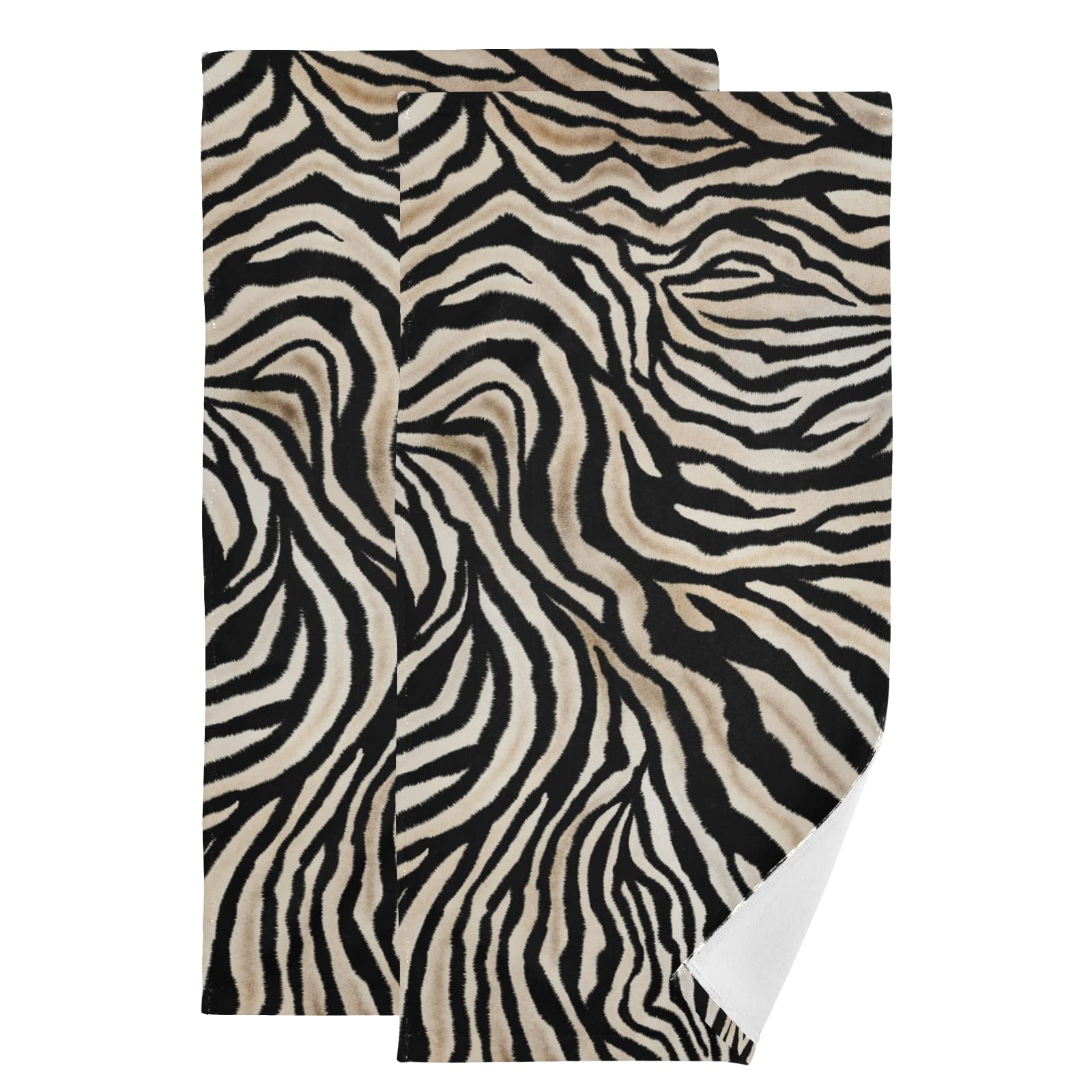 PUXUQU Hand Towel Pack of 2, Vintage Zebra Print Face Towel for Bathroom Kitchen Hotel Beach Travel