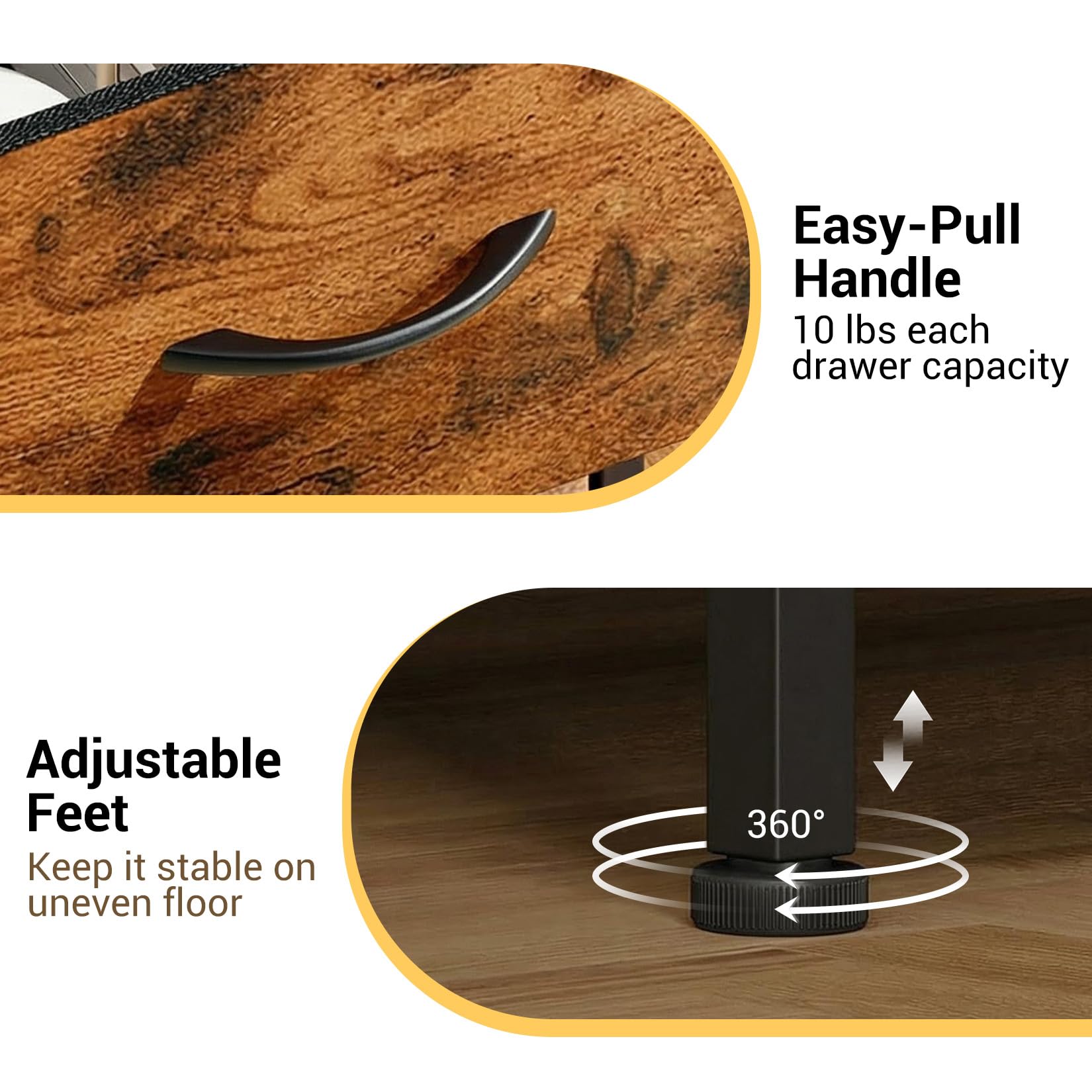 Commode étroite 3 tiroirs en Tissu Amovibles, Meuble de Rangement Gain de Place Style Grain de Bois - Cadre en métal - Pieds réglables - Montage Facile - Rétro + Noir