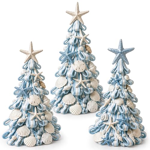 Suzile 3 Pcs Christmas Seashell Tree Decor 7 Inch Blue