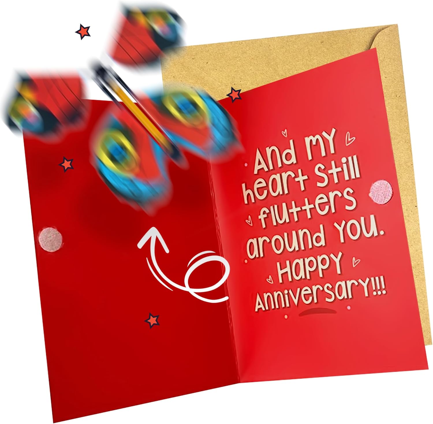 Hey Happy Anniversary バタフライグリーティングカード - ガールフレンドや妻のための3Dフライングバタフライ