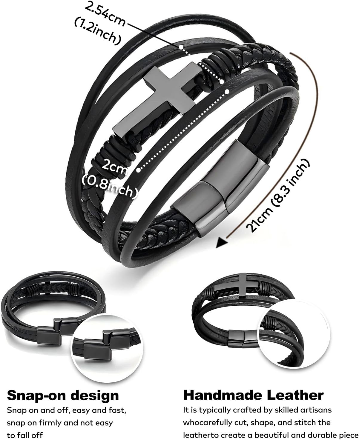 Men's Leather Faith Cross Bracelet, Multi-Layer Braided Leather Bracelets, Jesus Catholic Christian Religious Jewelry Gift for Dad,Friends,Brother - Image 2