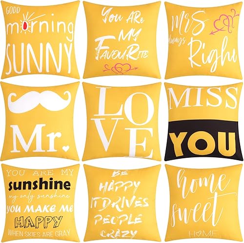 MINHIN Juego de 9 fundas de almohada decorativas de 18 x 18 pulgadas, diseño de palabras de amor de dos lados, para sala de estar, cama, automóvil
