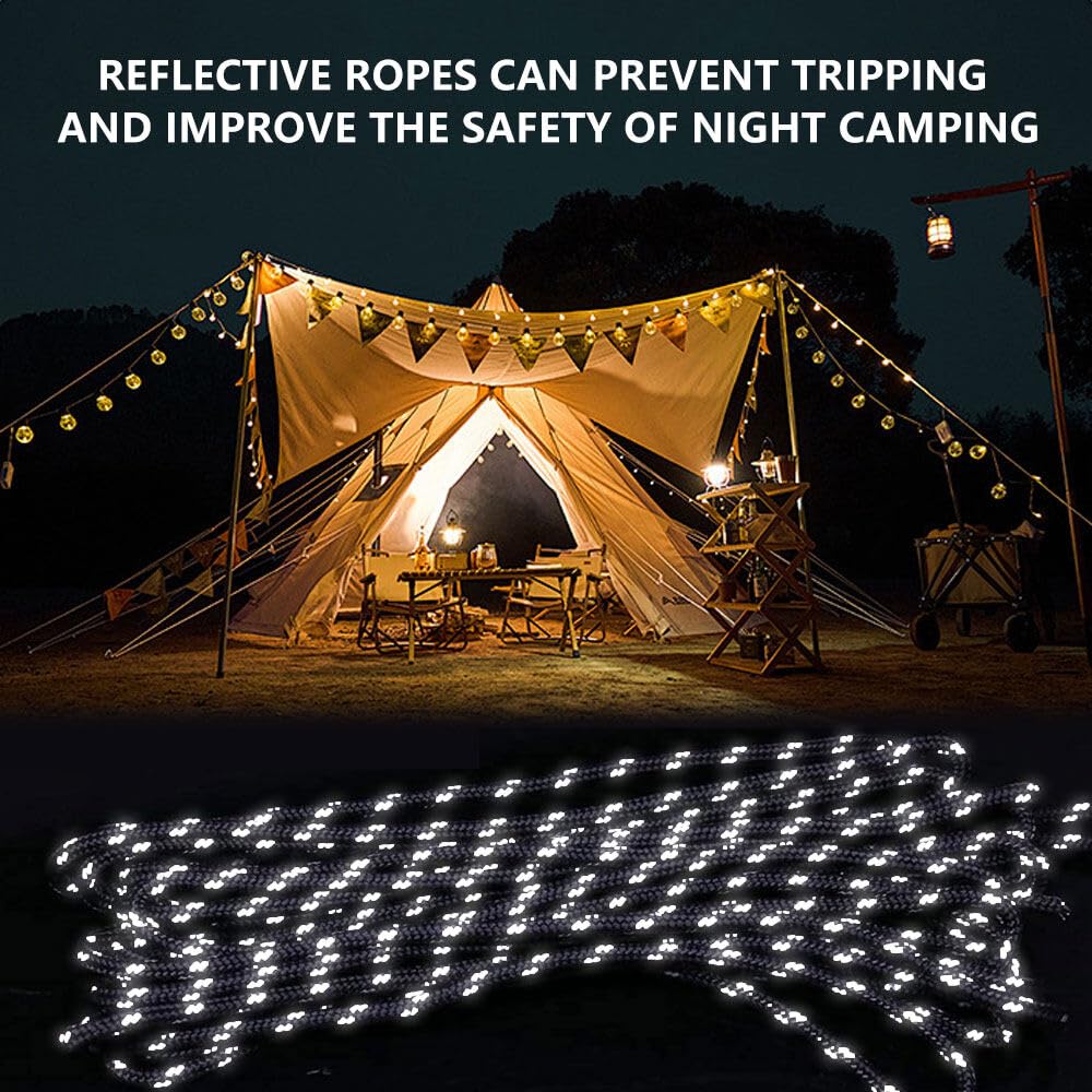 6 Stück Abspannseile Camping mit Ratsche, 16.4ft/5m, 4mm Abspannseile Reflektierend mit Seilspanner, Einstellbare Seilratsche mit Haken, Zeltschnur mit Spanner für Zelt Zeltplane Camping