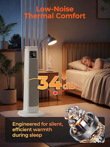 Miniatura 5 de FOHERE Calentadores de espacio de 24 pulgadas para uso en interiores, calentador eléctrico portátil 4 en 1 con termostato y control remoto,