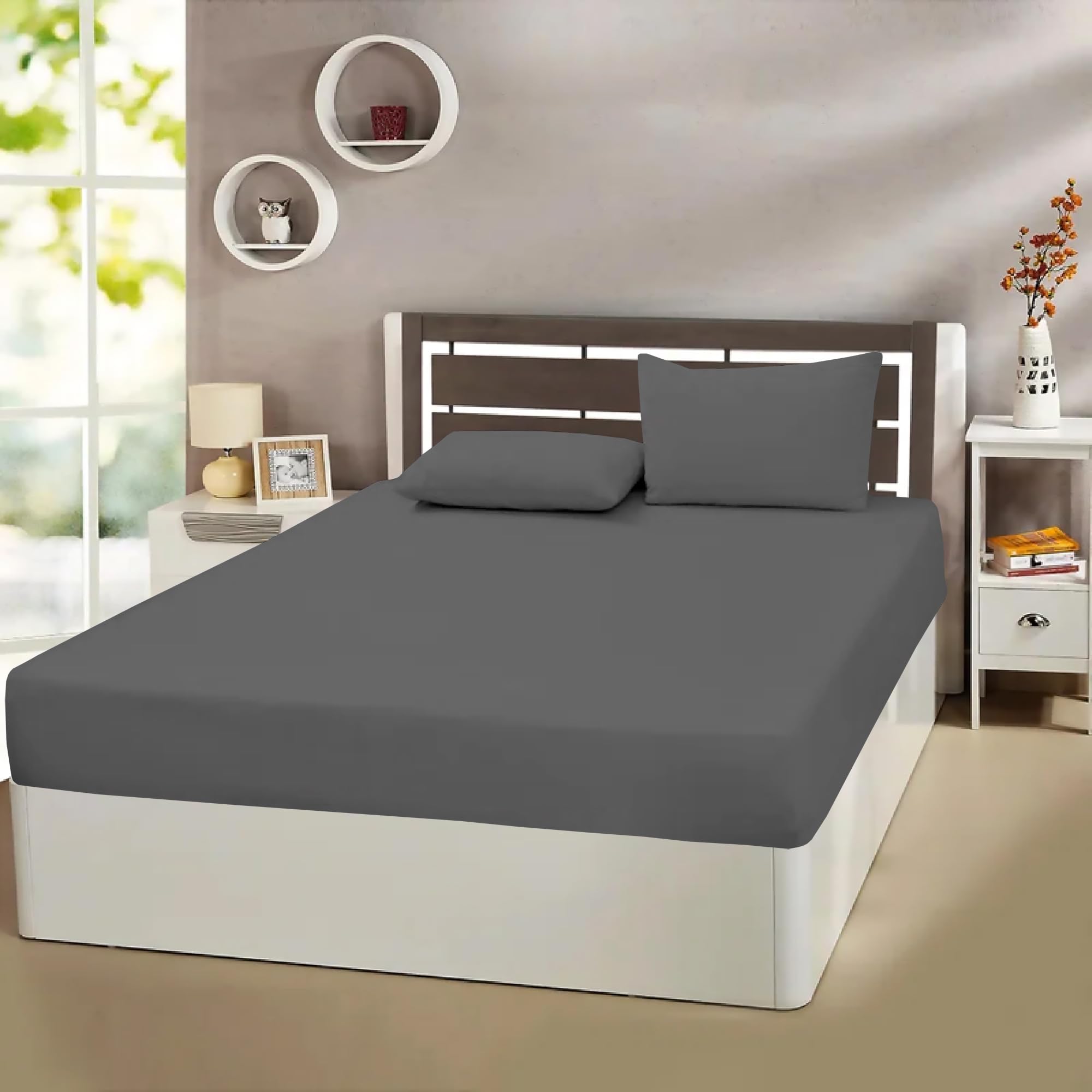 EverSoft Bedding 3PCS SET 100% Egyptian Cotton 400 Thread Count Fitted Sheet Super King Size 2x Matching Pillow Case Pair 25cm Deep Pocket Fitted Sheets for Superking Size Bed