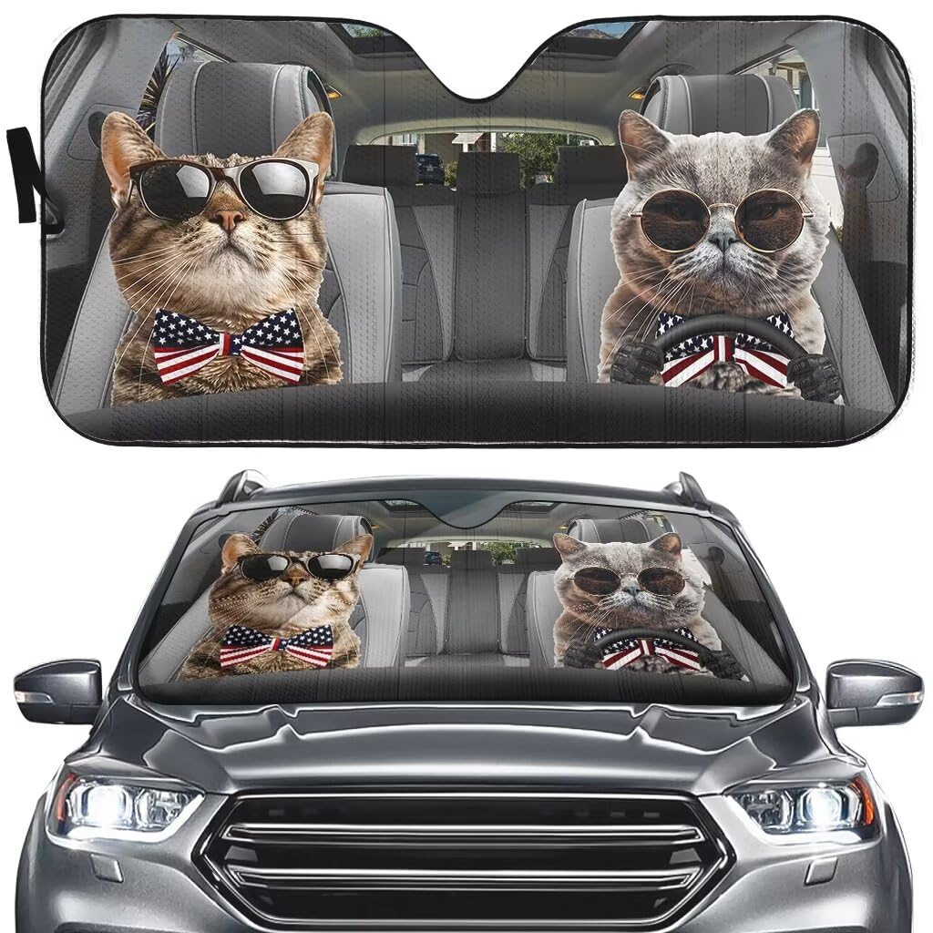 Personalized Funny Cat Driver Car Sunshade Cat Lover Auto Front Window Windshield Sunshade Car Interior Anti-Sunlight Automotive Cover Block for SUV Truck UV Rays 57x27.5 Inches