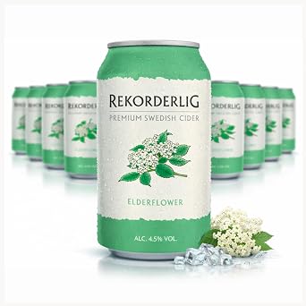 Rekorderlig Premium Cider 24 x 330 ml Tin - Fruit Cider from Sweden - Various Varieties - Strawberry Lime Passionfruit Pear Mango Raspberry + Needforsweet Sticker Elderflower