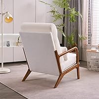 Vista 4 de TRIPLE TREE Sillón de respaldo alto, silla de ocio para interiores con patas y marco de madera maciza, silla decorativa tapizada de tela