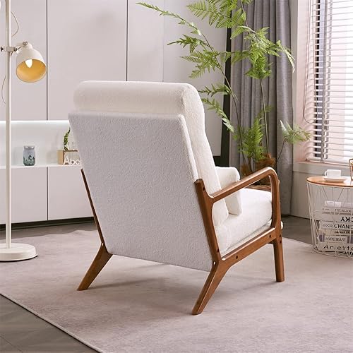 Miniatura 4 de Sillón de respaldo alto, silla de ocio para interiores con patas y marco de madera maciza, silla de acento tapizada de tela bronce, silla moderna de