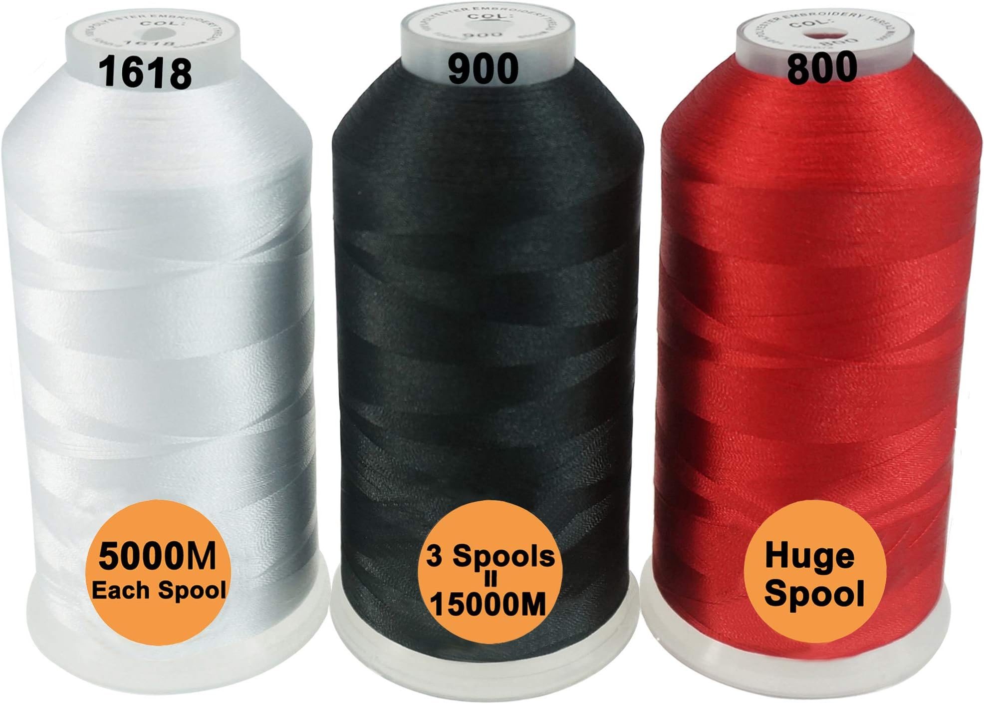 New brothread Set of 3 Basic Colors-1 Polyester Machine Embroidery Thread Huge Spool 5000M for All Embroidery Machines