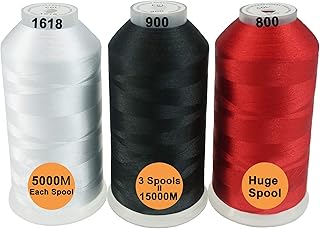 New brothread 3er Set Weiß/Schwarz/Rot Farben Polyester Maschinen Stickgarn Riesige Spule 5000M für alle Stickmaschine