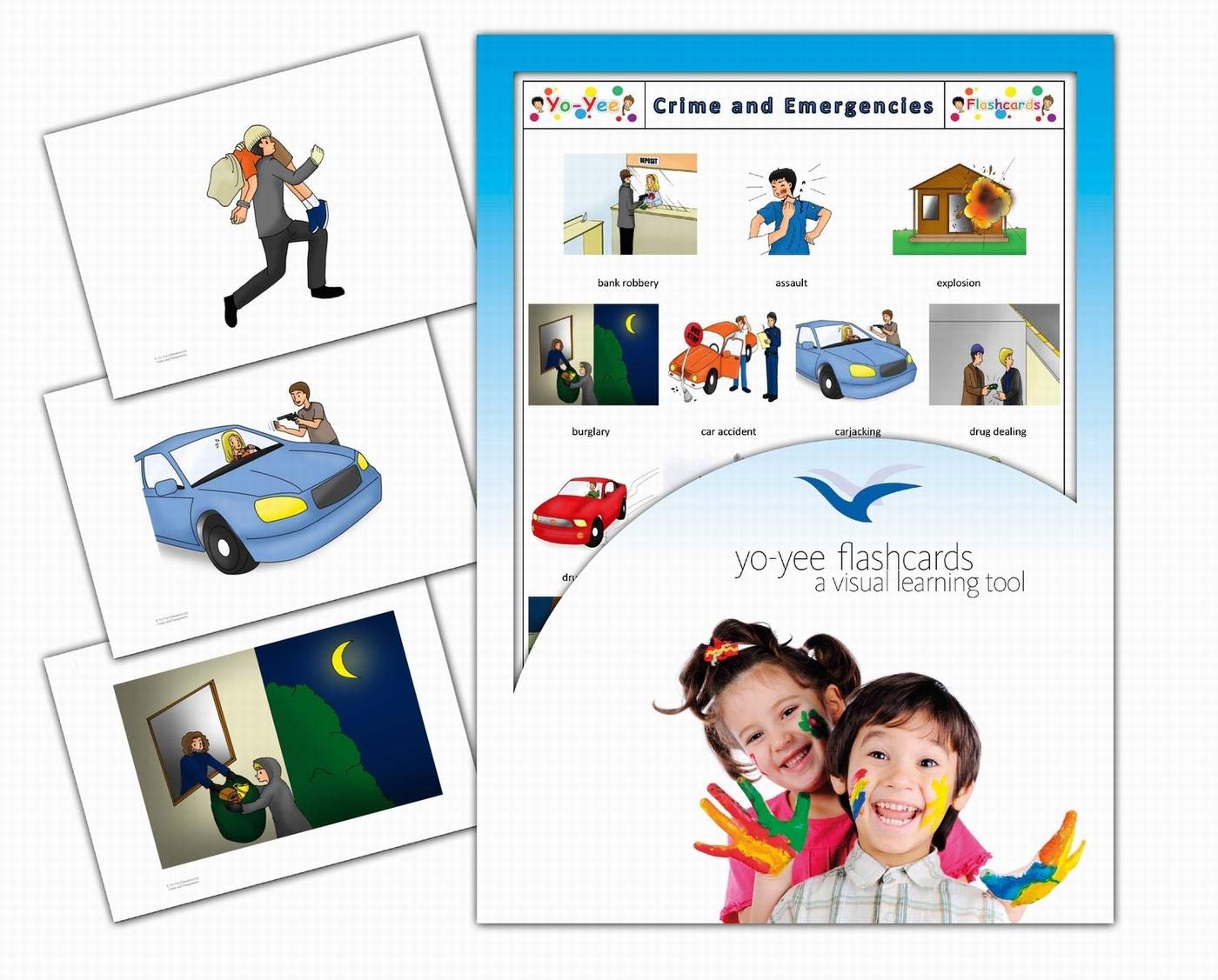 Yo-Yee Flashcards - Crime Picture Cards in English for Toddlers, Kids, Children and Adults - Including Teaching Activities and Game Ideas