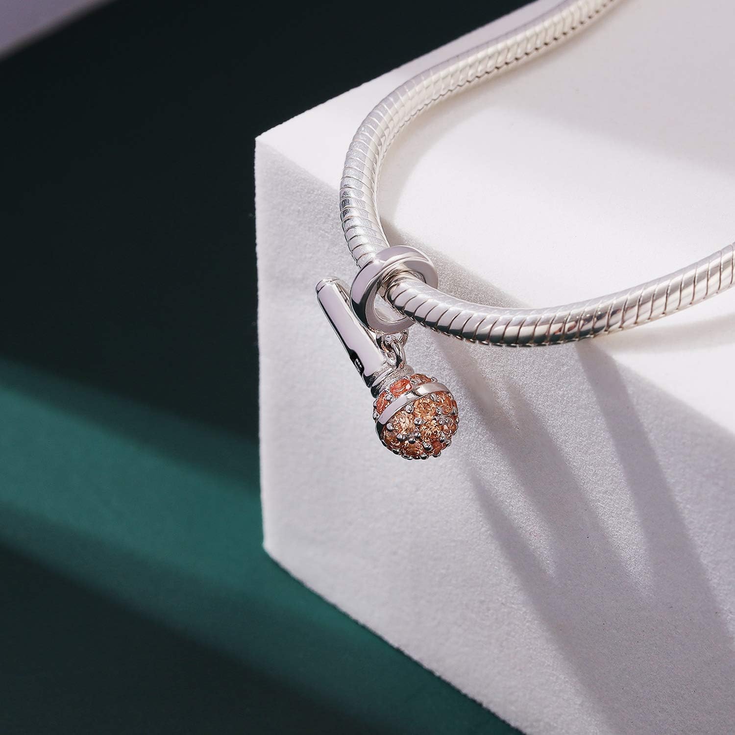 I Love Music Microphone Voice Charms 925 Sterling Silver Champagne Crystal Pendants fit Pandora Bracelet Necklace - Image 4