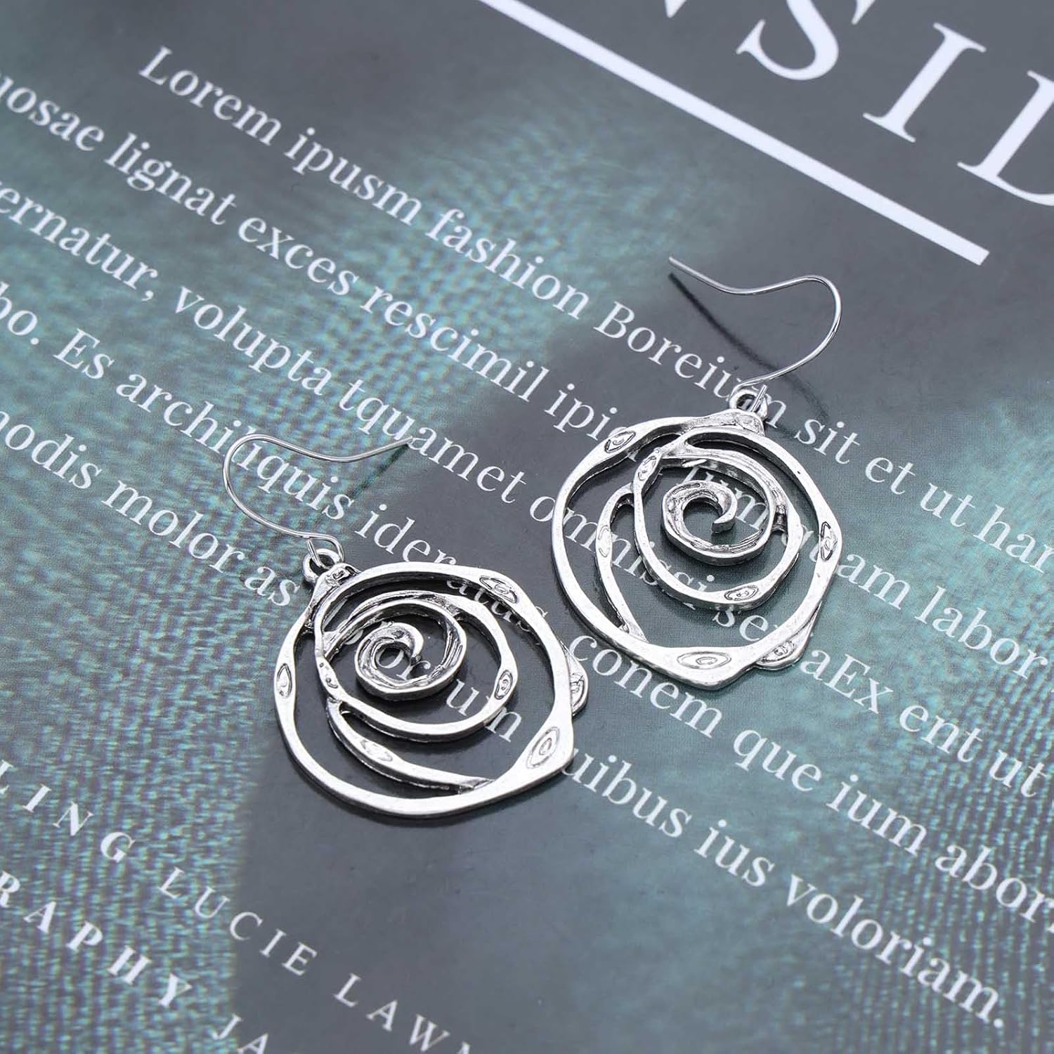 Boho Spiral Earrings Circle Hoop Drop Earrings Silver Circles Tribal Dangle Earrings Statement Hoop Earrings Geometric Round Swirl Earrings - Image 3