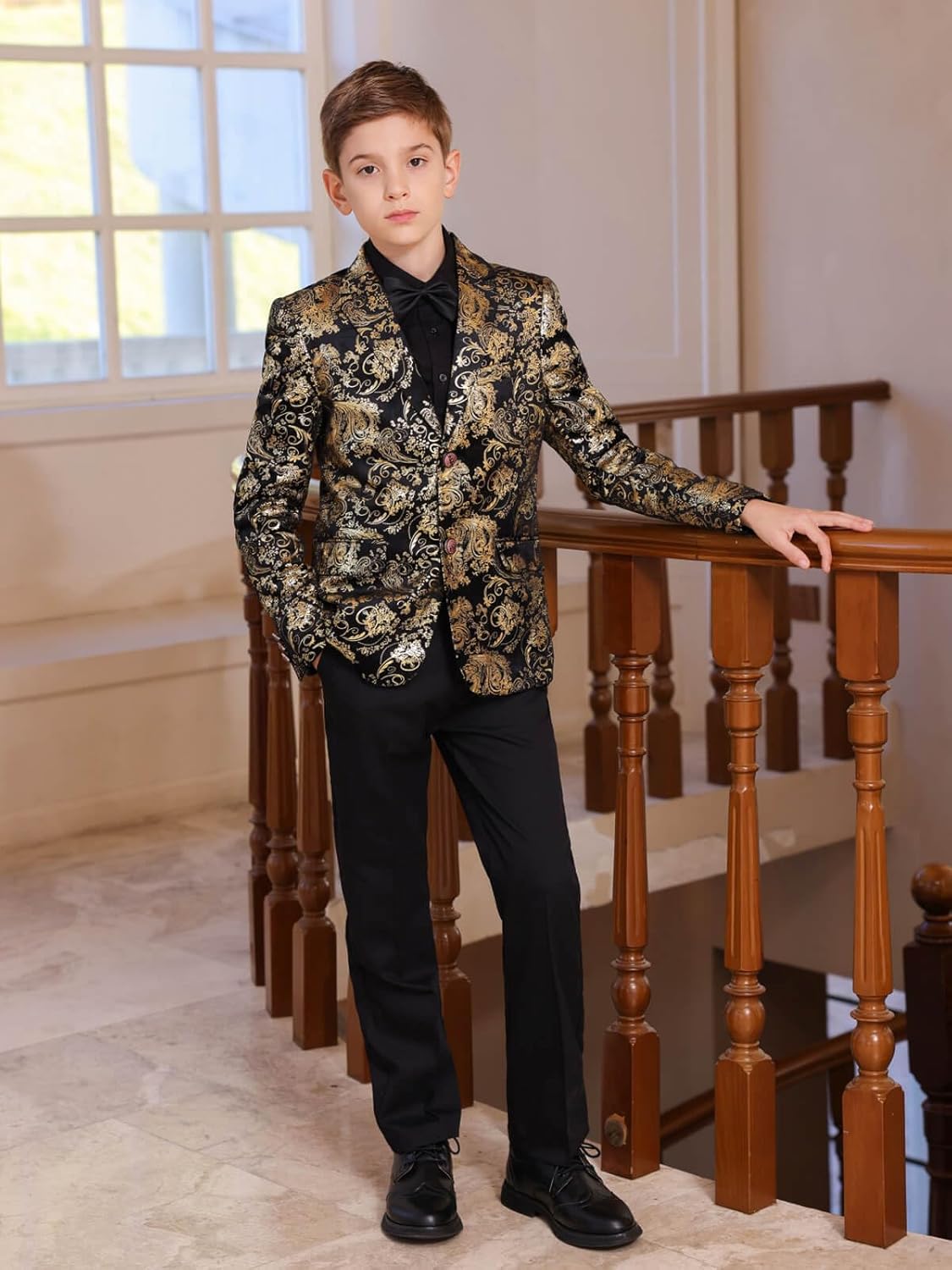 Boys Jacquard Suits Slim Fit Tuxedo Suit Notch Lapel 2 Pieces Suit Set Jacket Pants for Party Formal Wear - Image 4