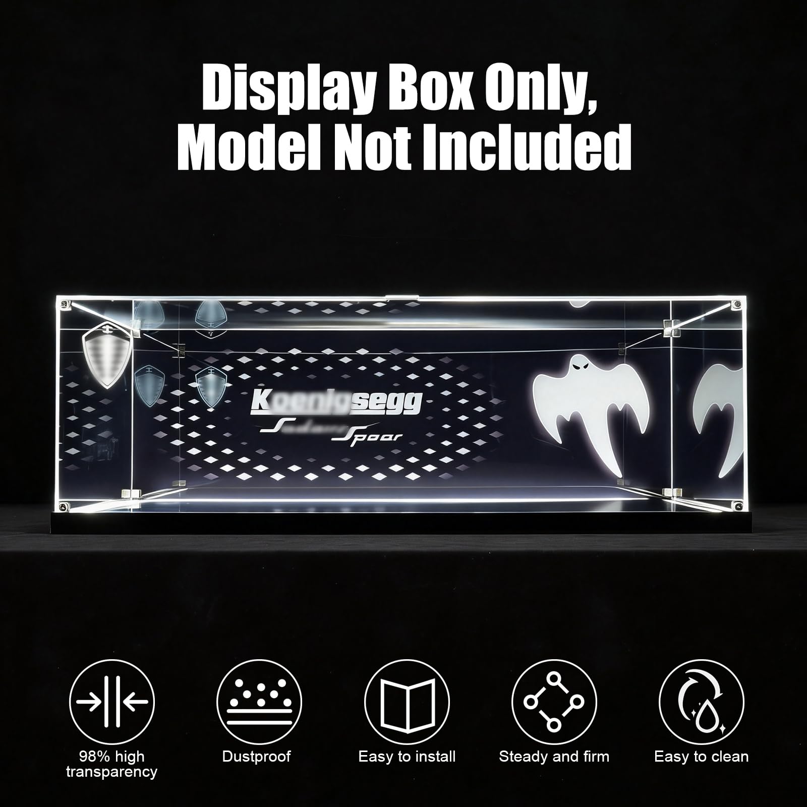 Vitrina acrílica LED compatible con Lego Technic Koenigsegg Sadair Spear Megacar 42232 modelo de coche, escaparate a prueba de polvo con adaptador de corriente, regalo ideal coleccionable (no incluye