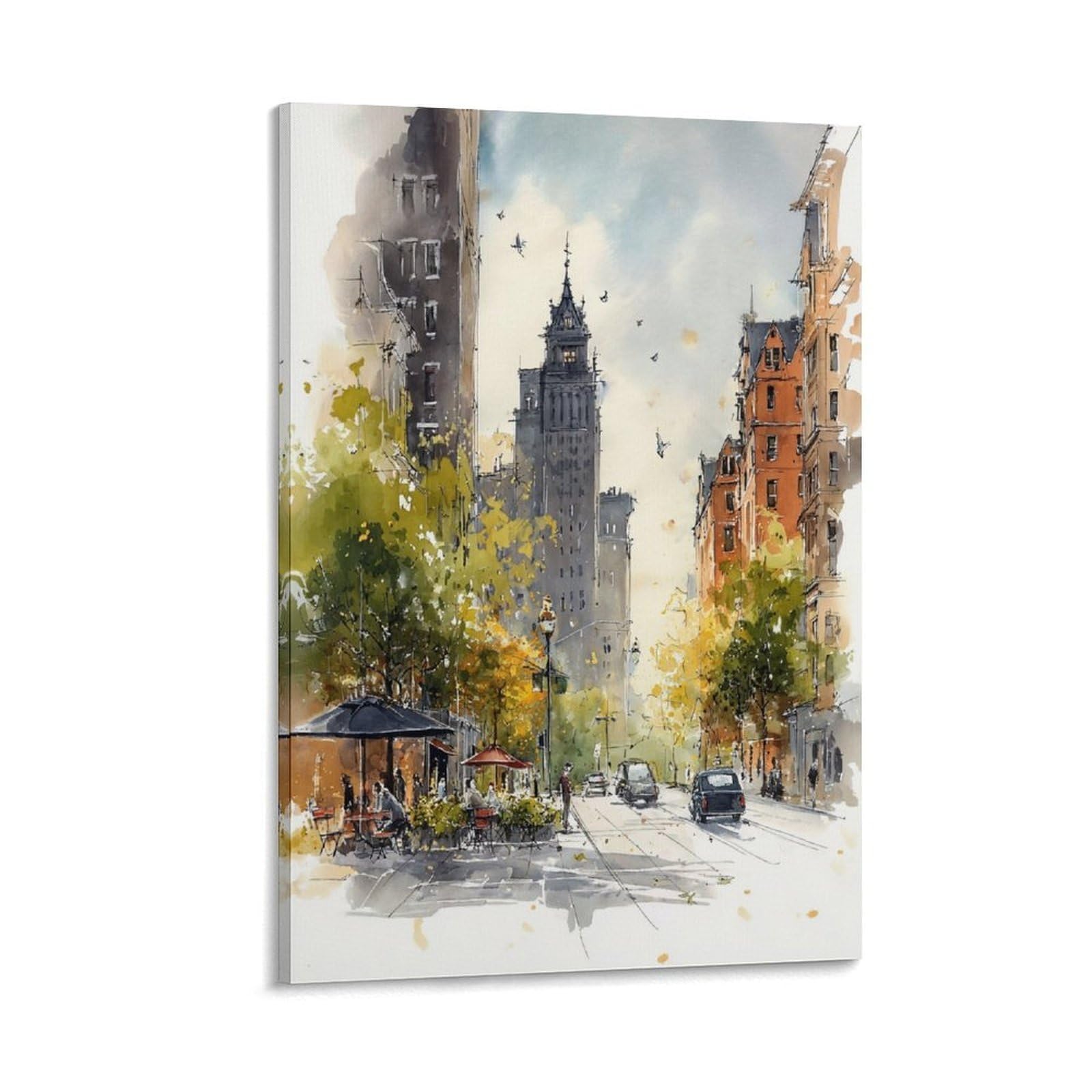 XWYMXZ Boston Watercolor Painting Mid-Century Modern Massachusetts Travel Poster 24x36inch(60x90cm) Vintage Watercolor Canvas Art