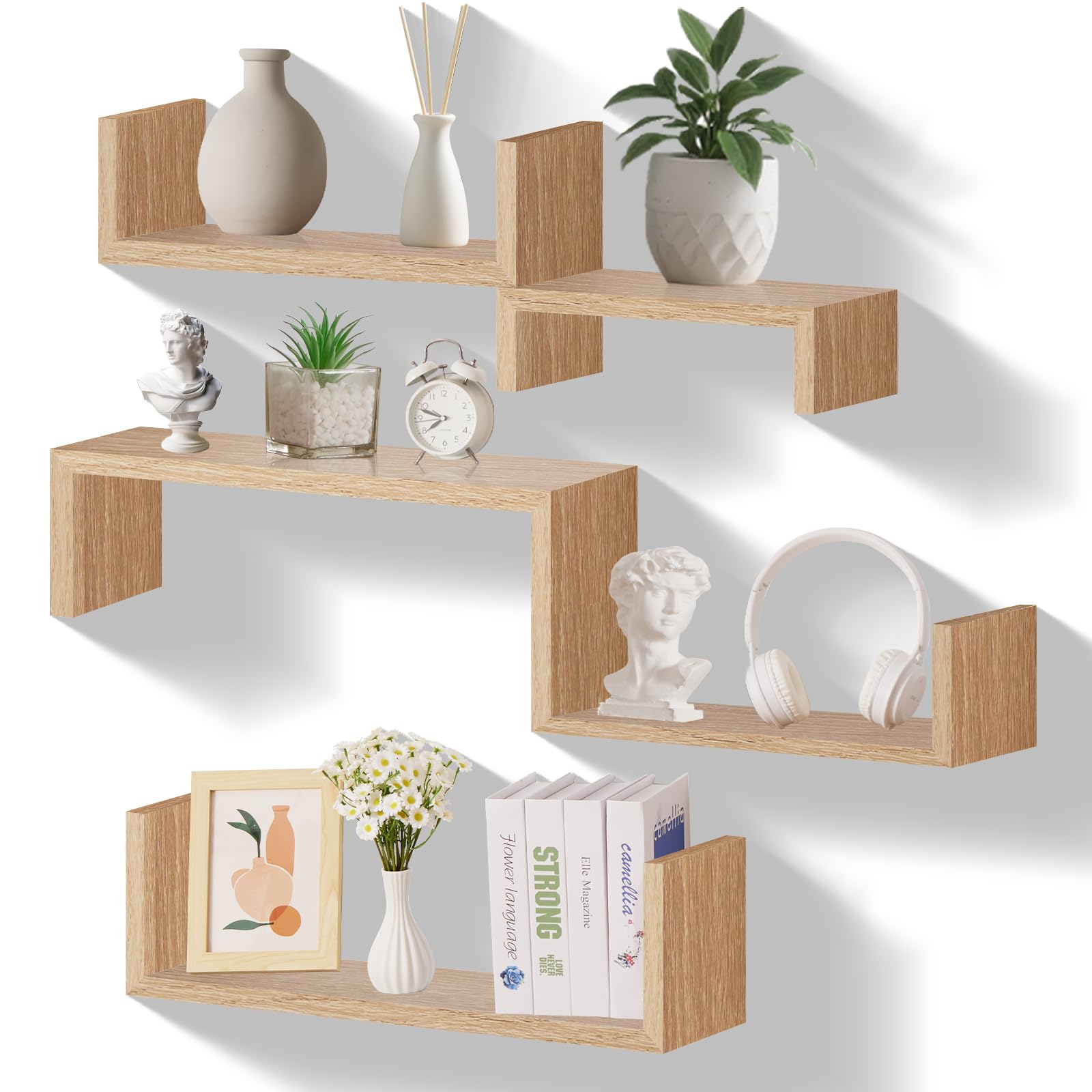 TOSCALETTI Floating Shelves for Wall Set of 5 Oak Wooden Shelves for Wall Decor Small Shelf Unit Wall Mounted for DIY Display Rustic Wall Shelves for Bedroom,Kitchen,Bathroom,Living Room Color Brown