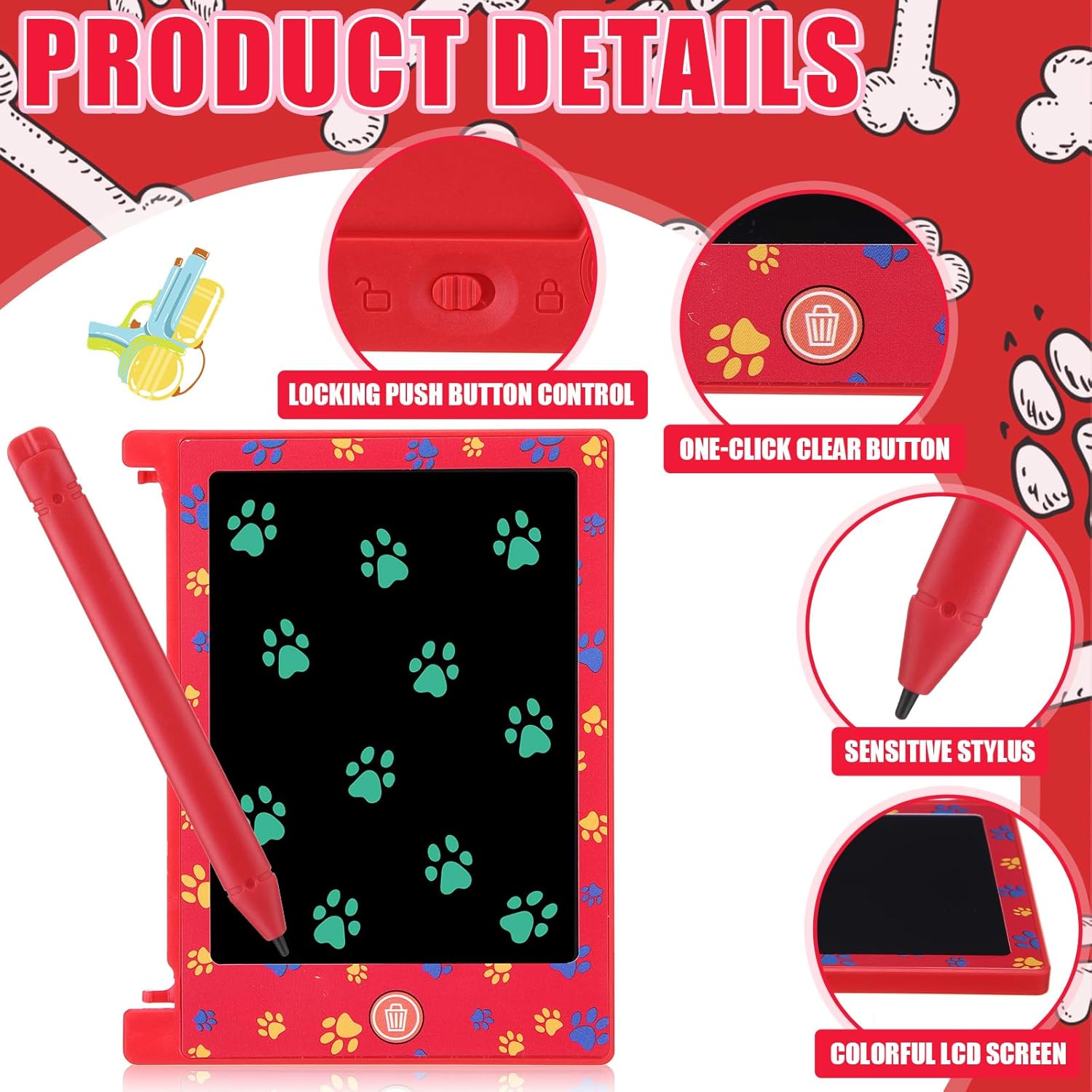 Nezyo 12 Pack Dog Paw Party Favors, 4.6'' Kids LCD Writing Tablet Mini Drawing Tablet Doodle Scribbler Boards for Boy Girl Child Gifts, Dog Paw Birthday Party Supplies, Goodie Bags Stuffers