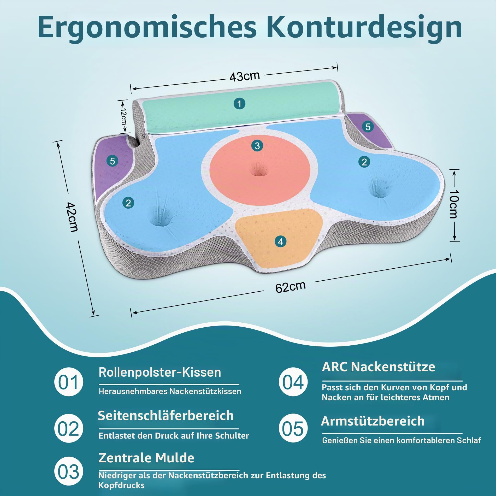 TopEsct Memory Foam Kissen Seitenschläferkissen,Nackenkissen Kopfkissen für Seiten,Rücken Schläfer(Grau)