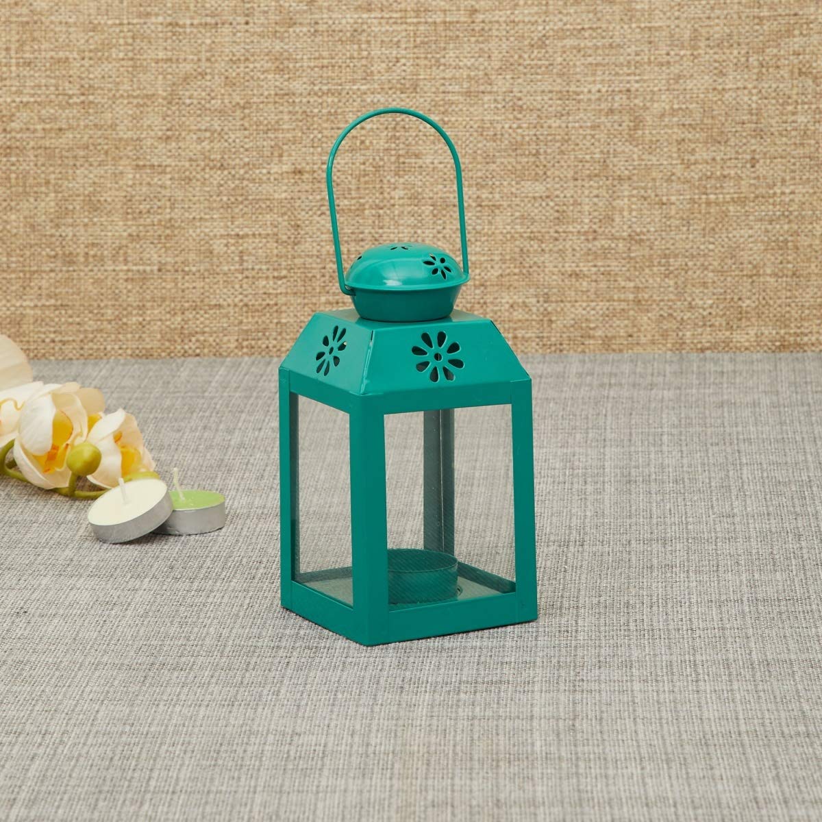 Home Centre Salsa Rectangular Floral Motif Lantern - Blue-image-28