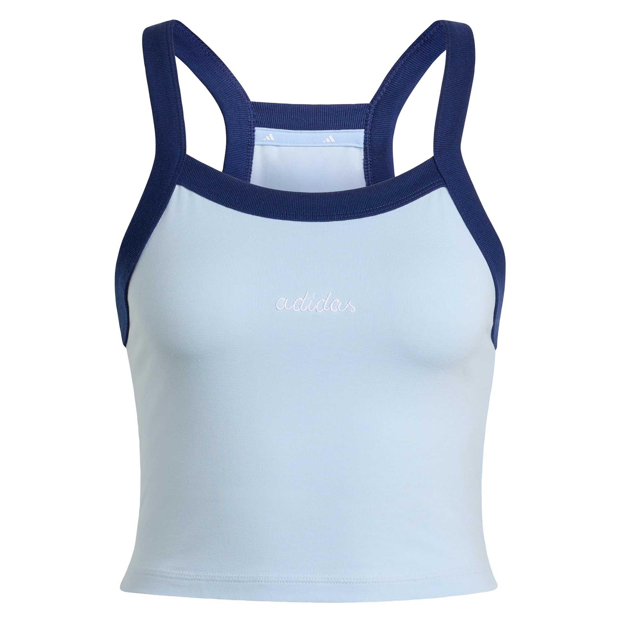 adidas Women's Seasonal Essentials Colorpop Tank with Embroidered Graphic, Crystal Sky/White, XXL