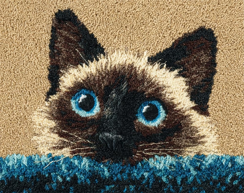 Kitquiver Latch Hook Kits for Adults Beginners Rug Siamese Cat DIY Crochet Yarn Embroidery Handmade Needlework with Printed Canvas for Home Decoration 21X29In