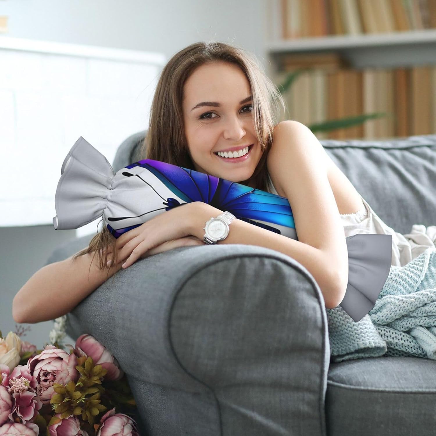 Blue Purple Butterflies Print Candy Cylindrical Comfortable Pillow Throw Pillows Home Decor Easy Maintenance