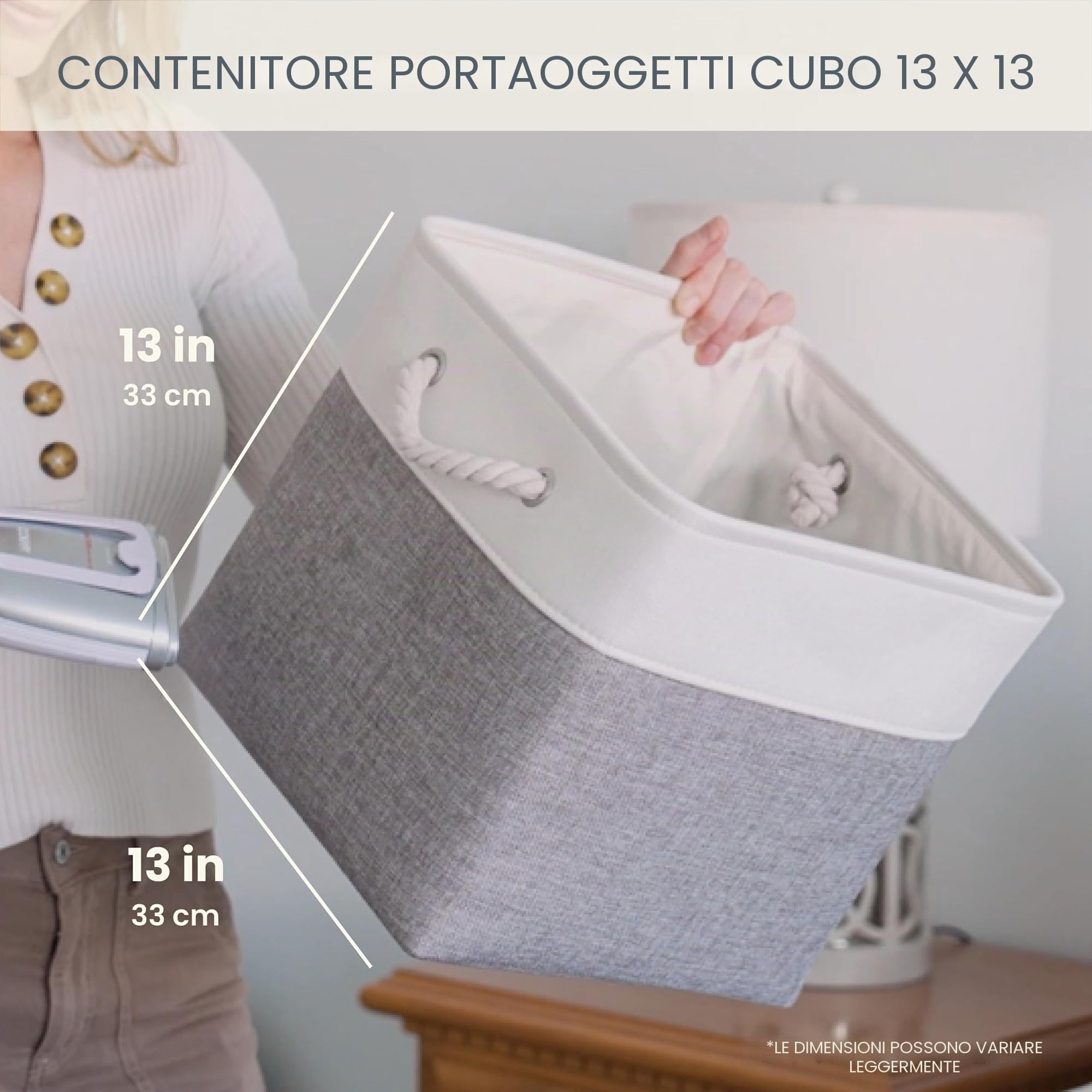 OrganiHaus Set di 4 Cubi Scatole Portaoggetti 33x33, Cestini Portaoggetti in Tessuto con Manici in Corda, Cubi Portaoggetti Pieghevoli per Libreria Kallax, Cestino per la Cameretta. Beige/Bianco
