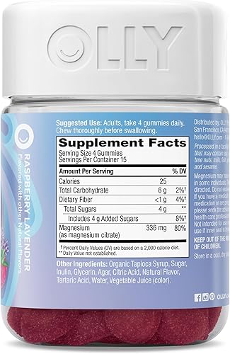 Miniatura 9 de OLLY Gomitas de magnesio relajantes, apoyan la relajación muscular*, citrato de magnesio, sabor frambuesa y lavanda, suministro para 15 días - 60