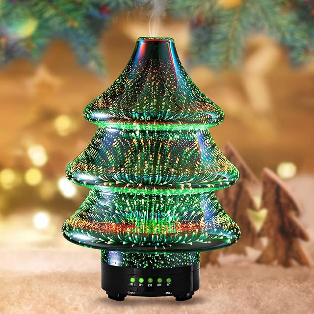 Essential Oil Diffuser Cool Mist Aroma, 3D Glass Fireworks Aromatherapy Diffuser, Ultrasonic Humidifier,Waterless Auto Shut-Off for Home Office Yoga SPA