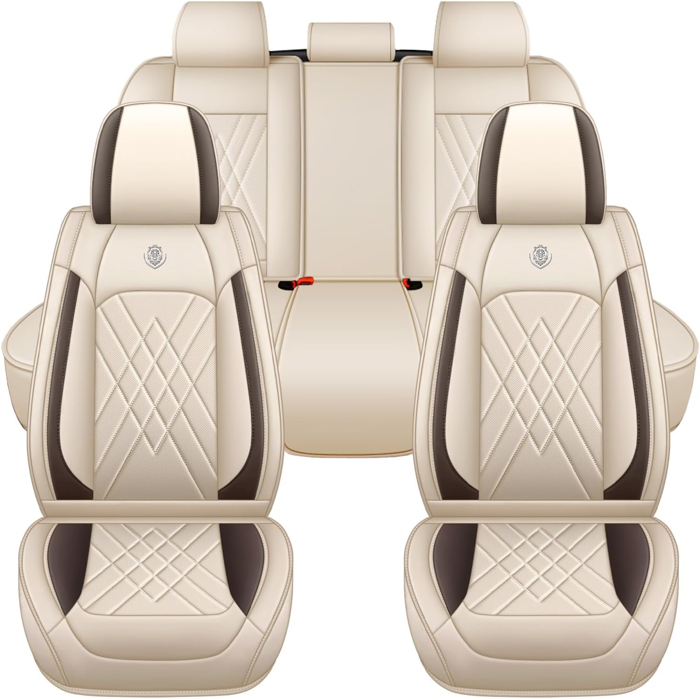 Car Seat Covers Compatible with Jeep Liberty 2002-2012 Durable Waterproof Automotive Seat Covers Stretchable Fabric Material, Airbag Compatibility, Premium Nappa Leather(Full Set, Beige Brown)