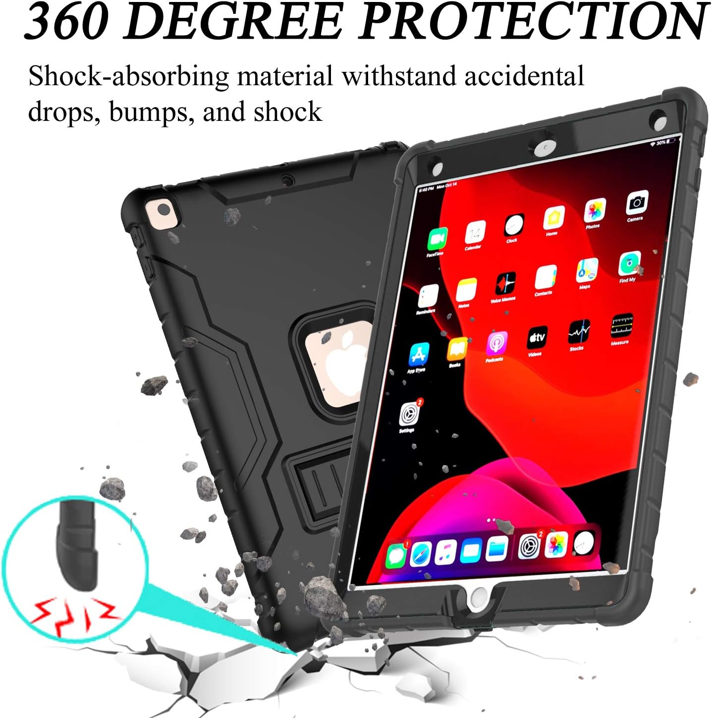 LEDNICEKER New iPad 10.2 2019 Case with Built-in Screen Protector, iPad 7th Generation Shockproof Case, Heavy Duty Full Body Rugged Protective Kickstand Case for iPad 10.2 2019, Black with Black Frame