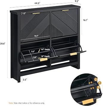 ONBRILL Shoe Cabinet with 4 Flip Drawers & Symmetric Groove Pattern