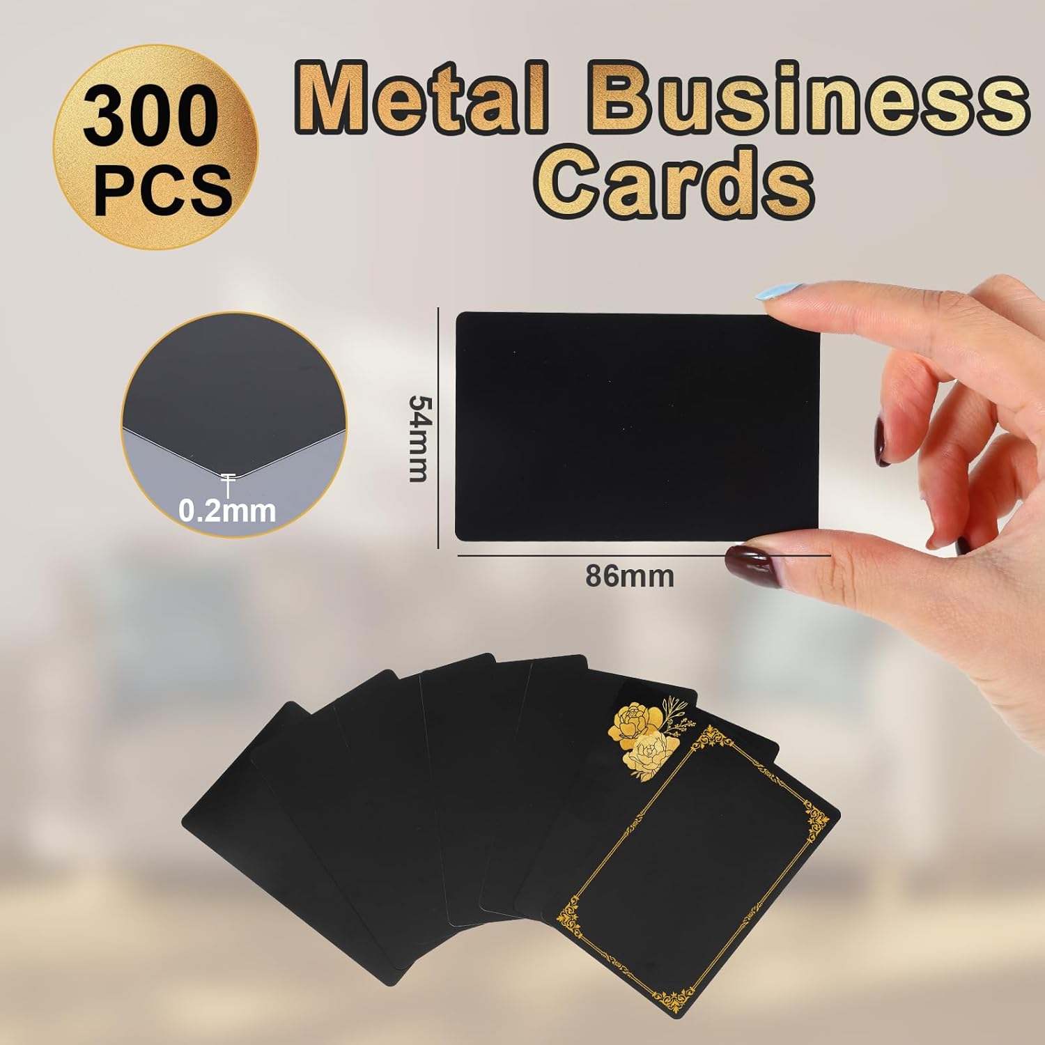 300 Pcs Business Cards, Aluminum Metal Business Cards, 86 x 54 x 0.21 mm Laser Engraving Blanks Card Reliable and Sturdy Engraving Blanks for Multipurpose DIY (Black)